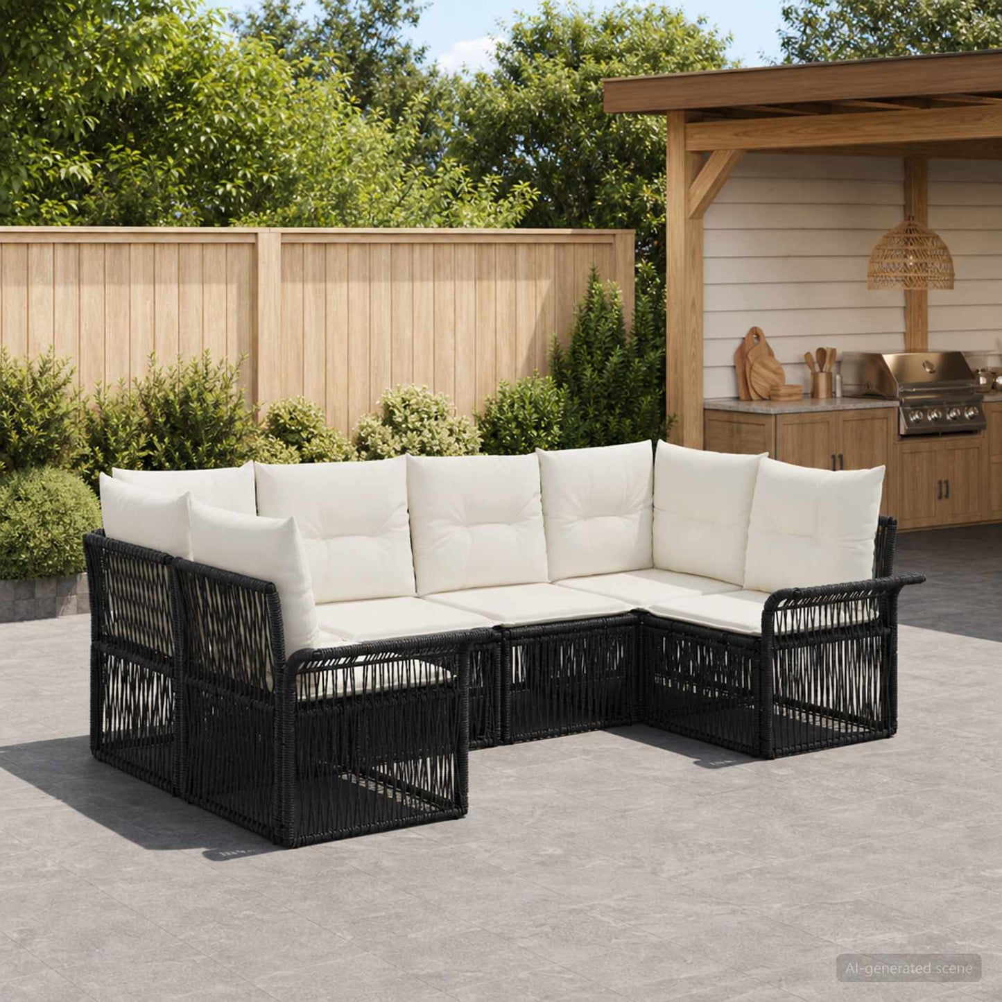 Set Divano da Giardino 6 pz 6-Numero di posti Nero polyrattan | homemem39