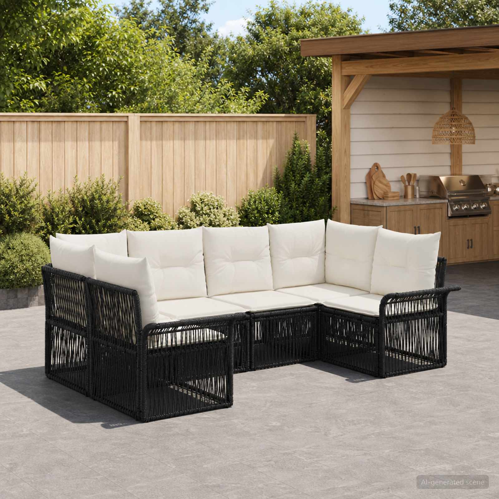 Set Divano da Giardino 6 pz 6-Numero di posti Nero polyrattan | homemem39