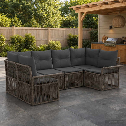 Set Divano da Giardino 6 pz 6-Numero di posti Grigio polyrattan | homemem39