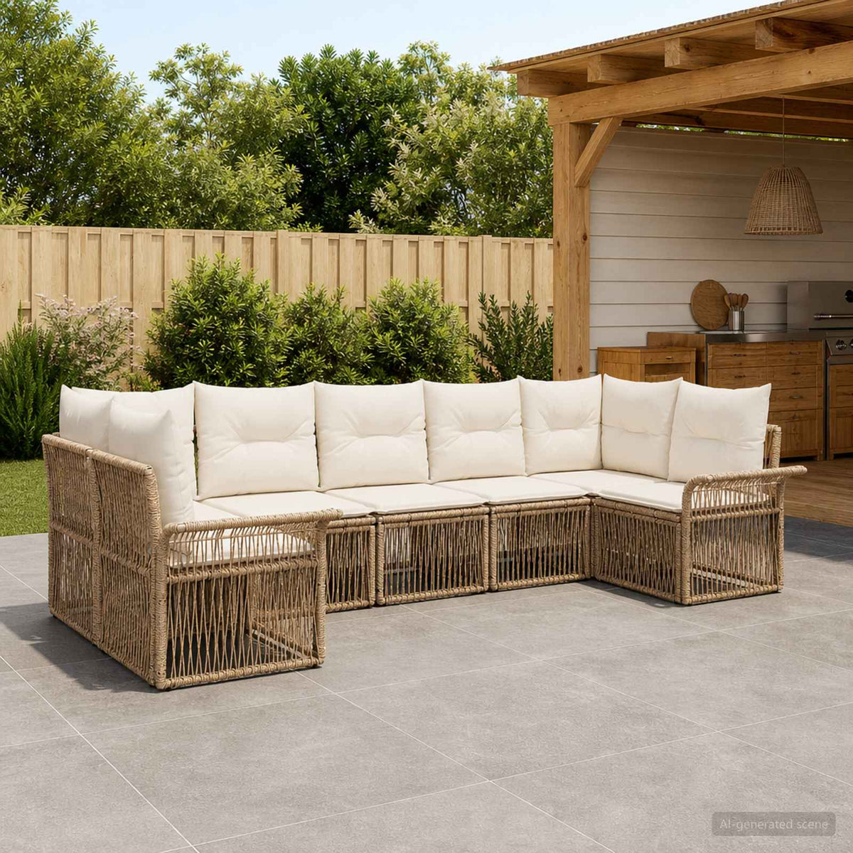 Set Divano da Giardino 7 pz 7-Numero di posti Beige polyrattan