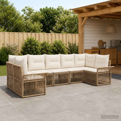 Set Divano da Giardino 7 pz 7-Numero di posti Beige polyrattan