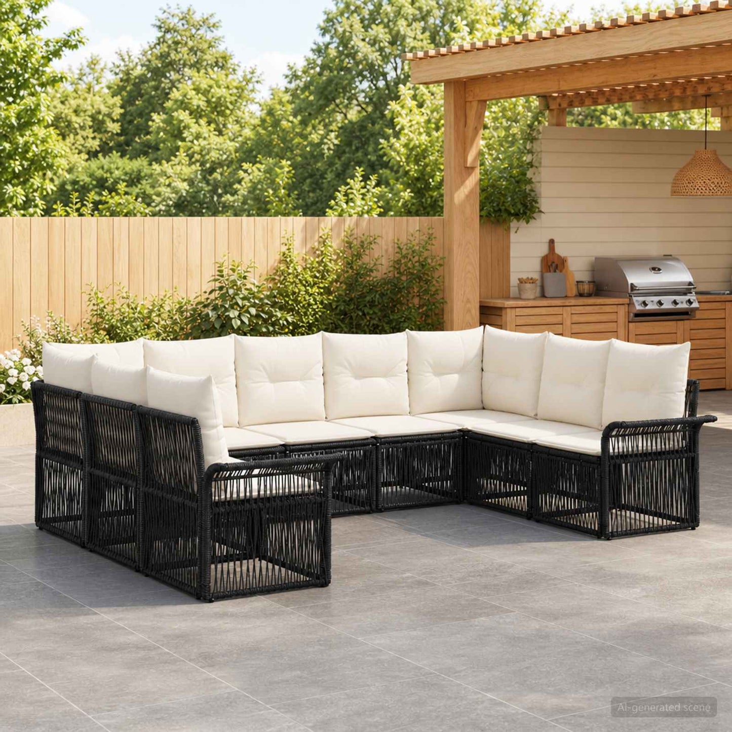 Set Divano da Giardino 9 pz Nero polyrattan