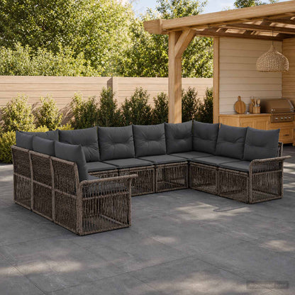 Set Divano da Giardino 9 pz Grigio polyrattan