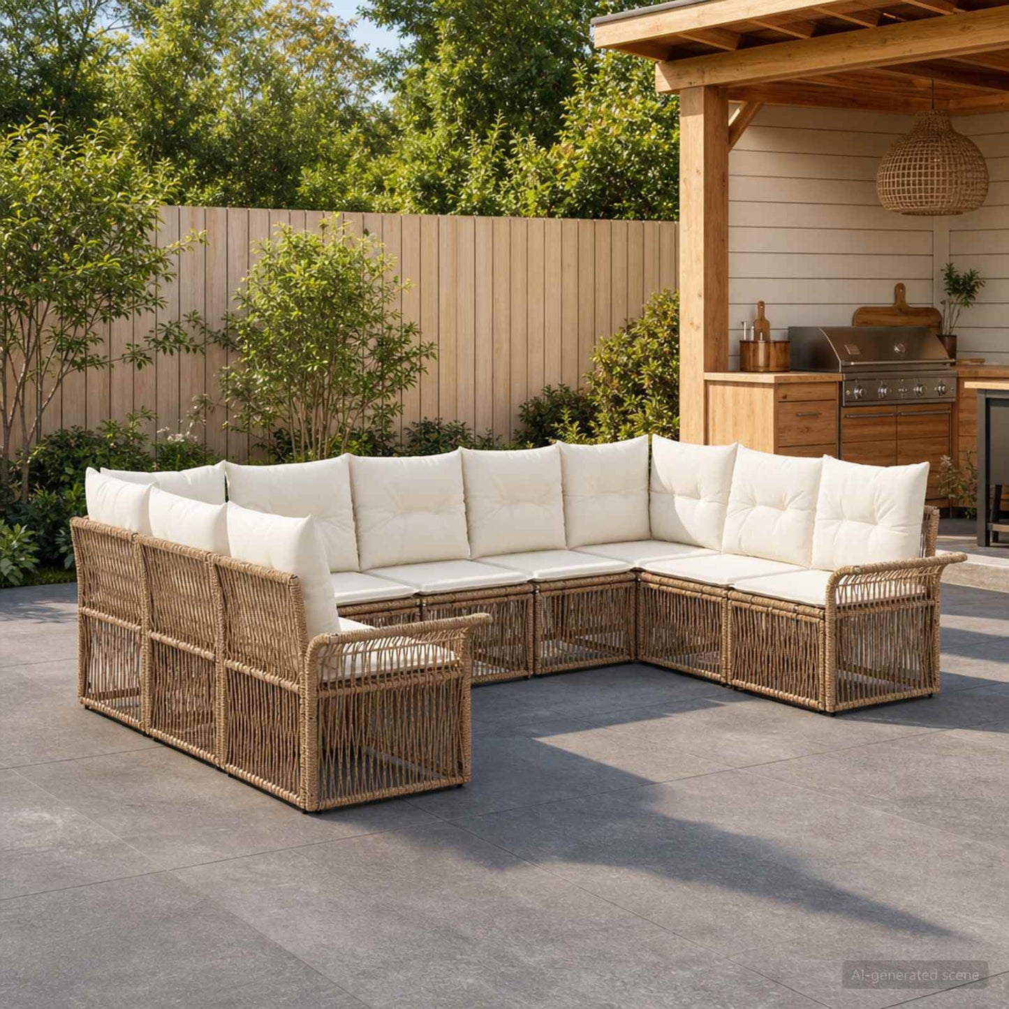 Set Divano da Giardino 9 pz Beige polyrattan
