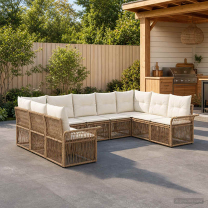 Set Divano da Giardino 9 pz Beige polyrattan