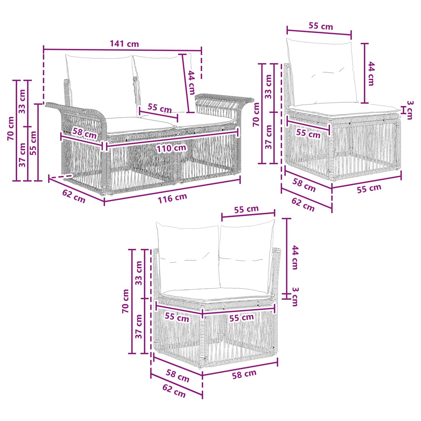 Set Divano da Giardino 9 pcs Beige polyrattan | homemem39