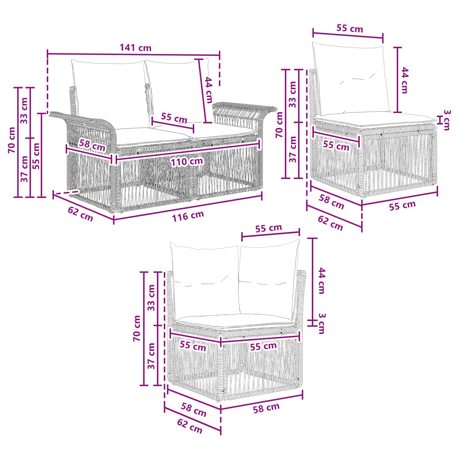 Set Divano da Giardino 9 pcs Beige polyrattan | homemem39