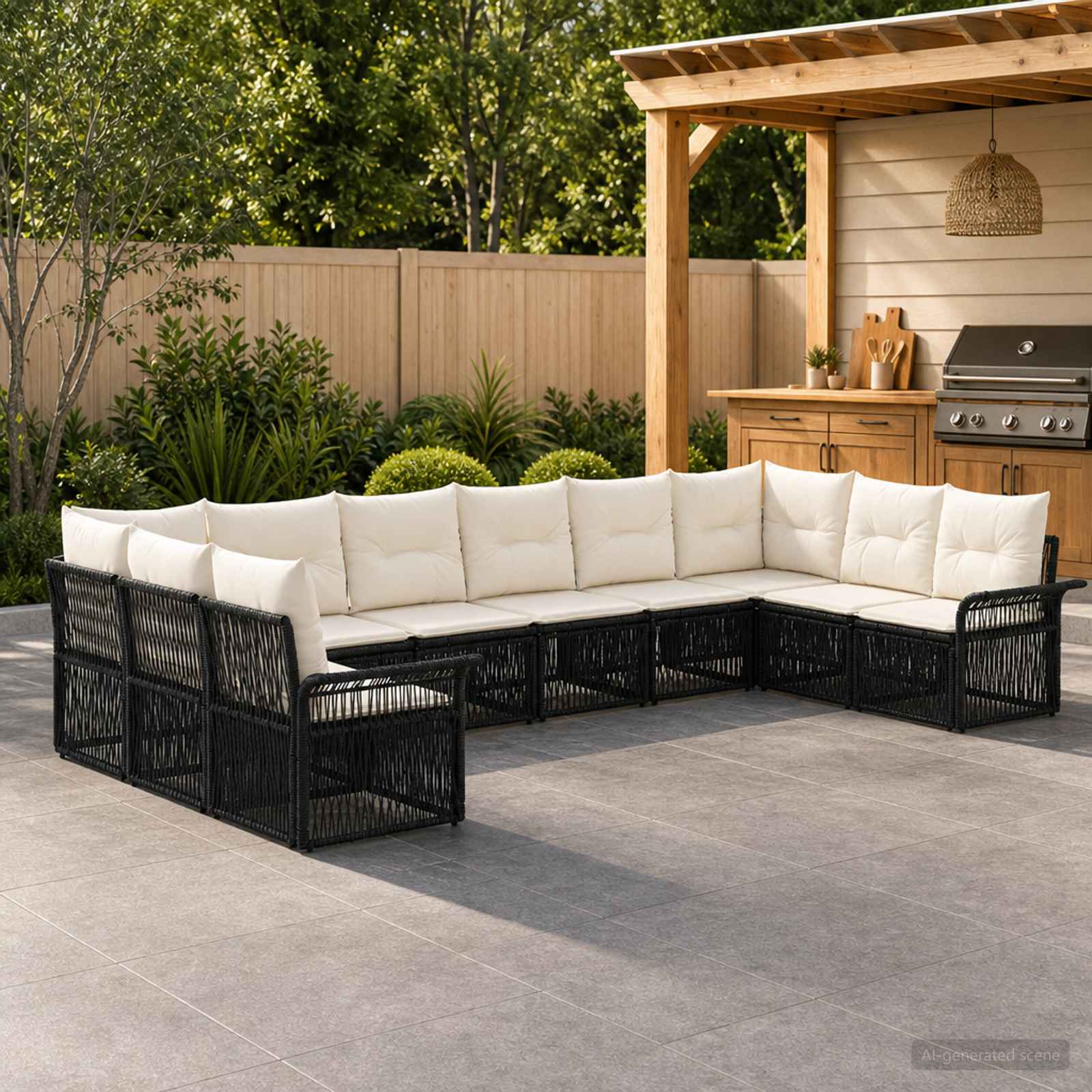 Set Divano da Giardino 10 pcs Nero polyrattan | homemem39