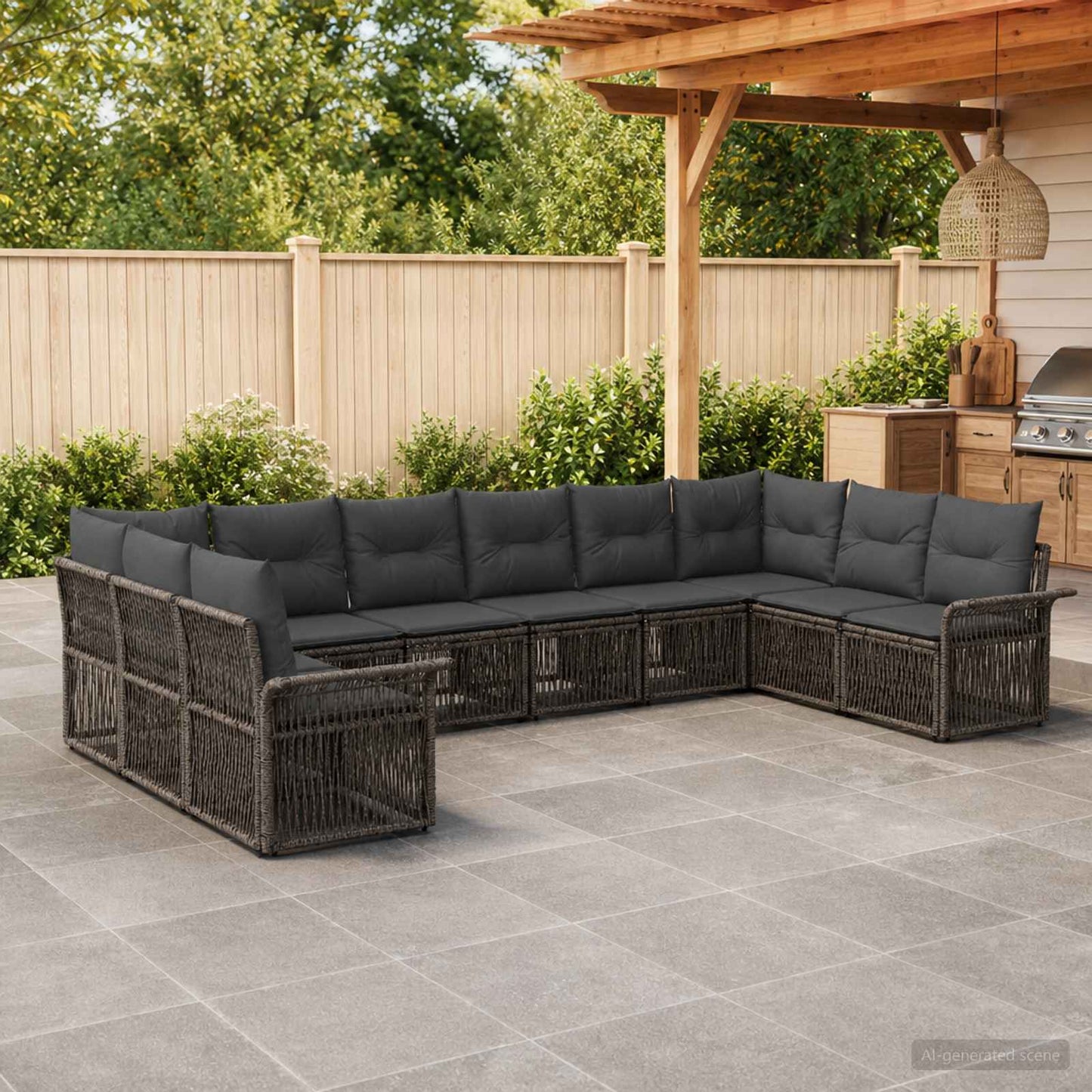 Set Divano da Giardino 10 pcs Grigio polyrattan | homemem39