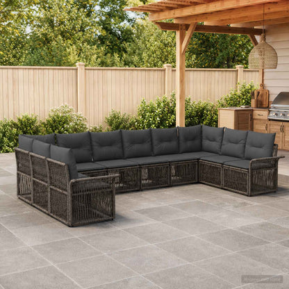 Set Divano da Giardino 10 pcs Grigio polyrattan | homemem39