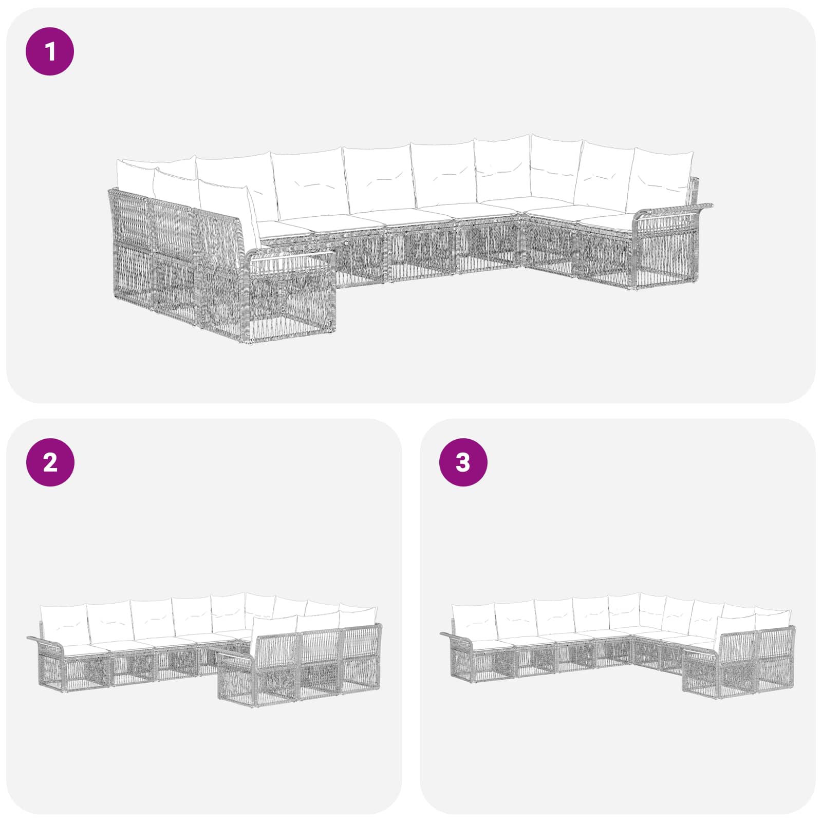 Set Divano da Giardino 10 pcs Grigio polyrattan | homemem39