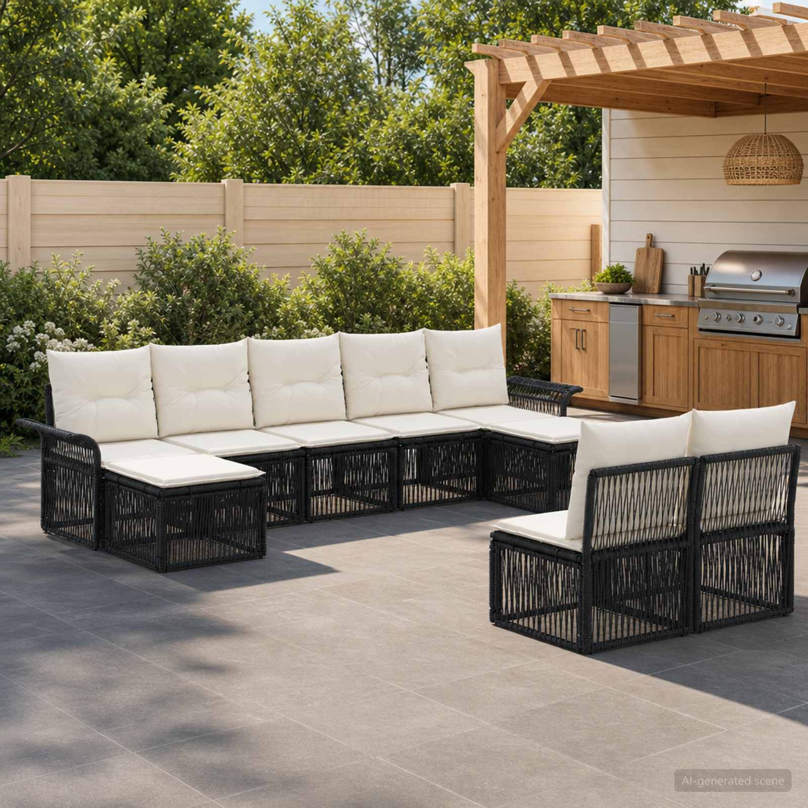 Set Divano da Giardino 9 pcs Nero polyrattan | homemem39