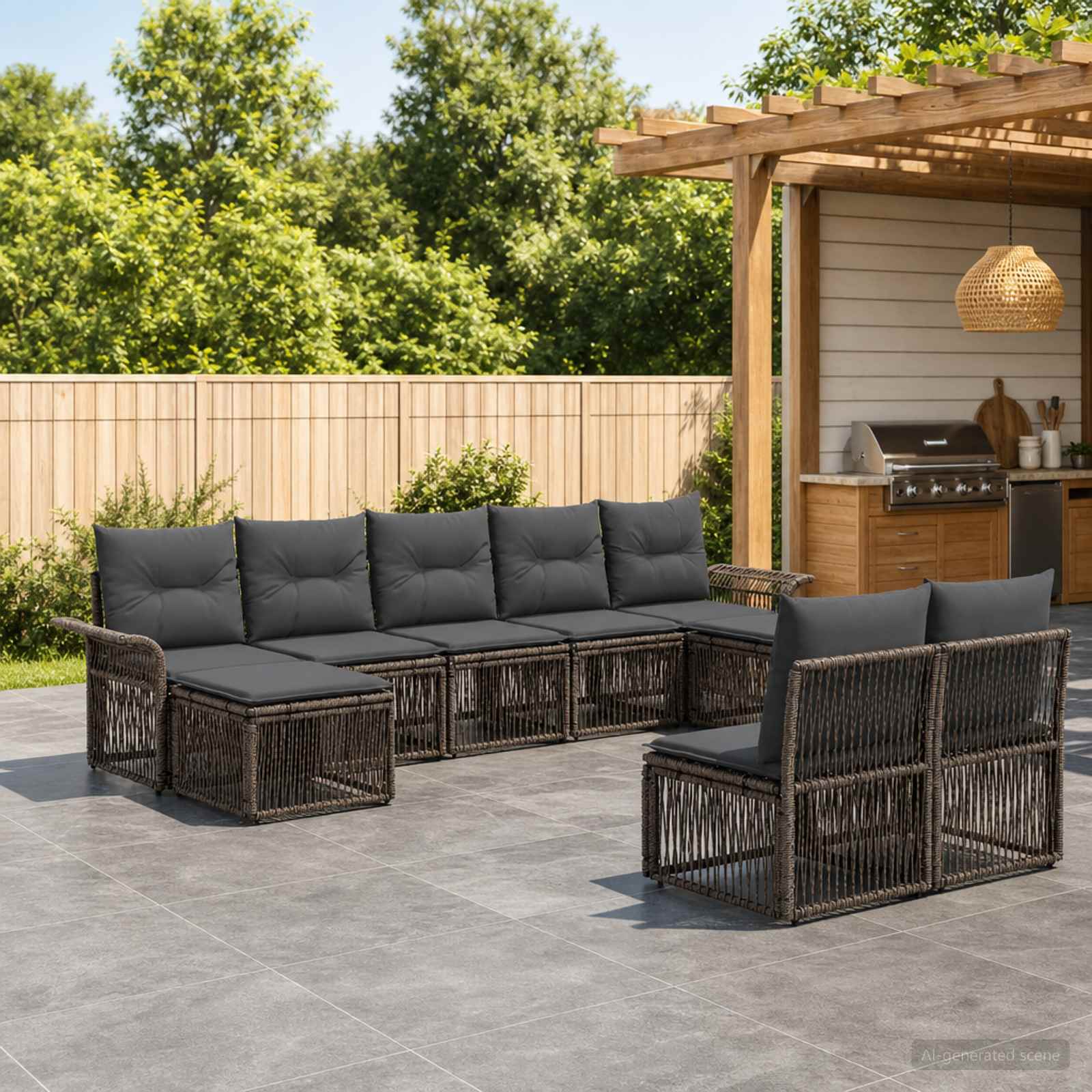 Set Divano da Giardino 9 pcs Grigio polyrattan | homemem39