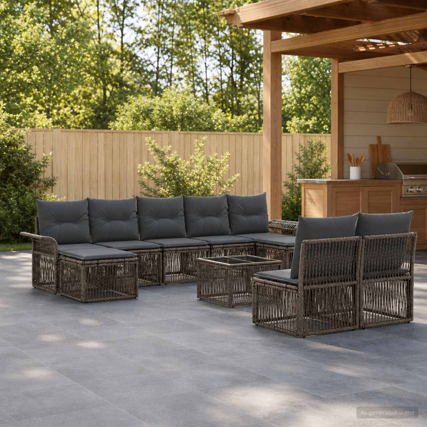 Set Divano da Giardino 10 pcs Grigio polyrattan | homemem39