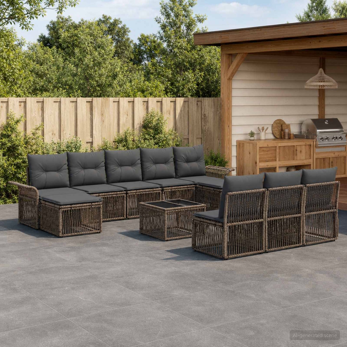 Set Divano da Giardino 11 pcs Grigio polyrattan | homemem39