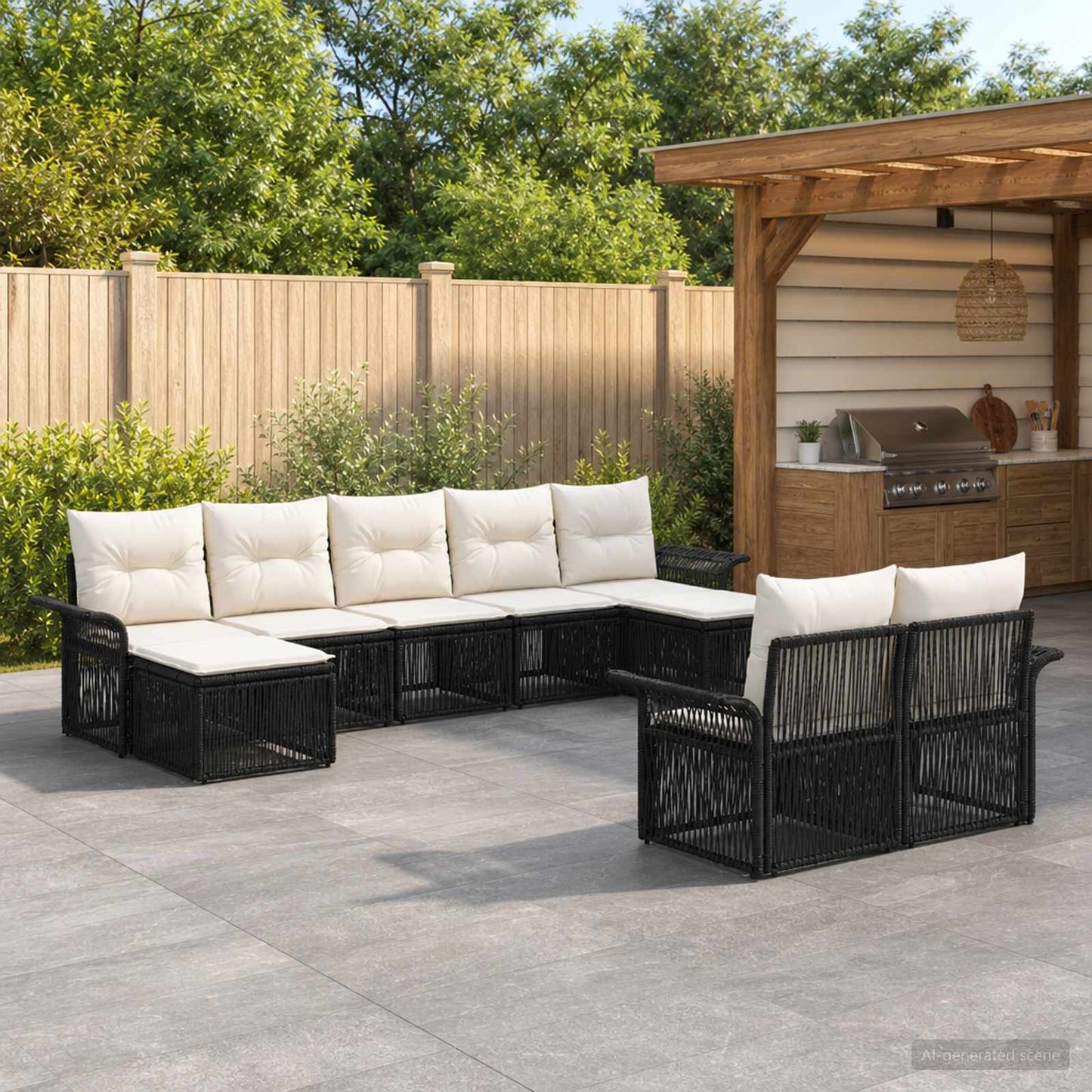 Set Divano da Giardino 9 pcs Nero polyrattan | homemem39