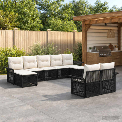 Set Divano da Giardino 9 pcs Nero polyrattan | homemem39
