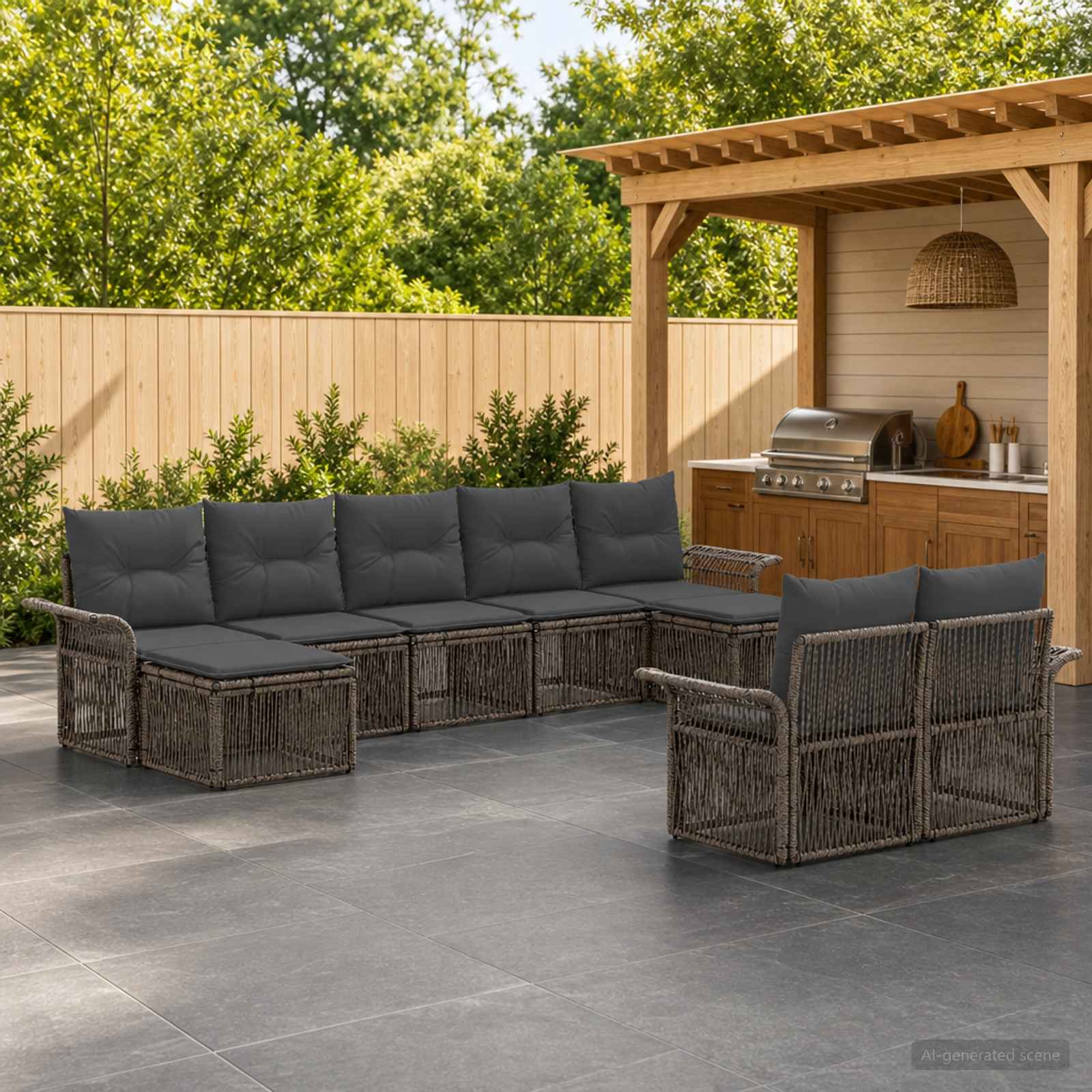 Set Divano da Giardino 9 pcs Grigio polyrattan | homemem39