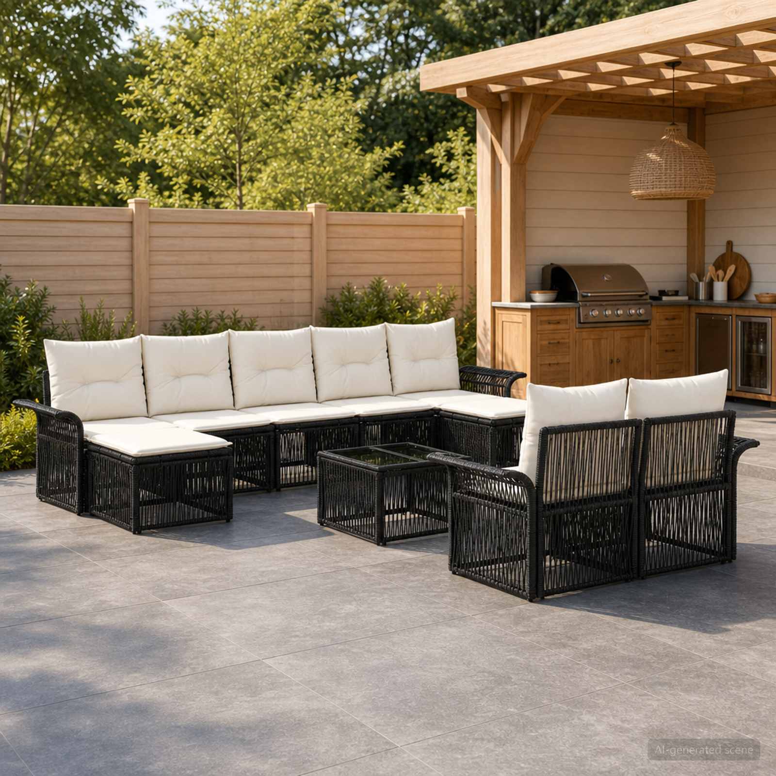 Set Divano da Giardino 10 pcs Nero polyrattan | homemem39