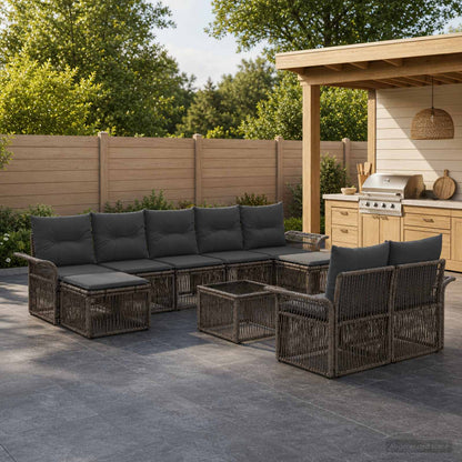 Set Divano da Giardino 10 pcs Grigio polyrattan | homemem39