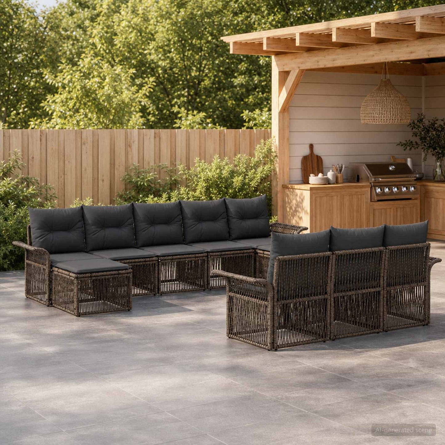Set Divano da Giardino 10 pcs Grigio polyrattan | homemem39