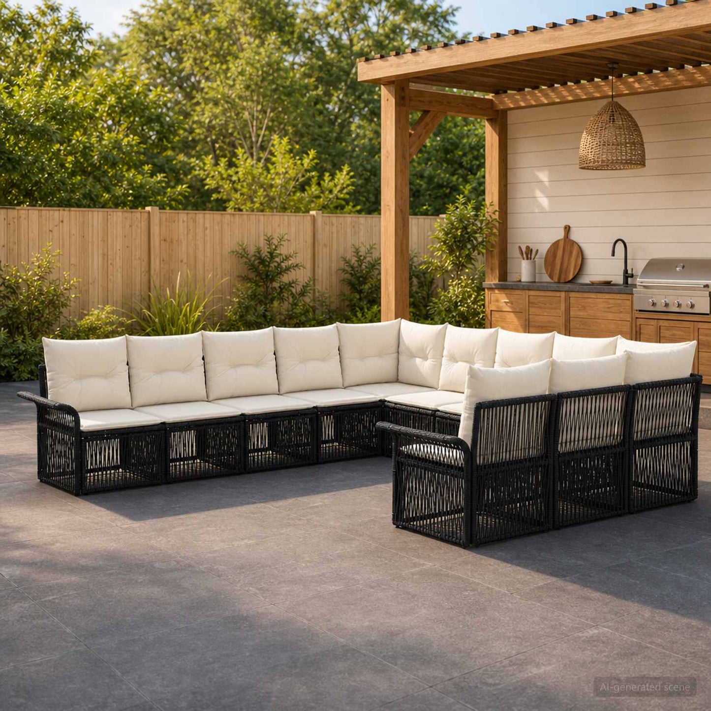 Set Divano da Giardino 11 pcs Nero polyrattan | homemem39