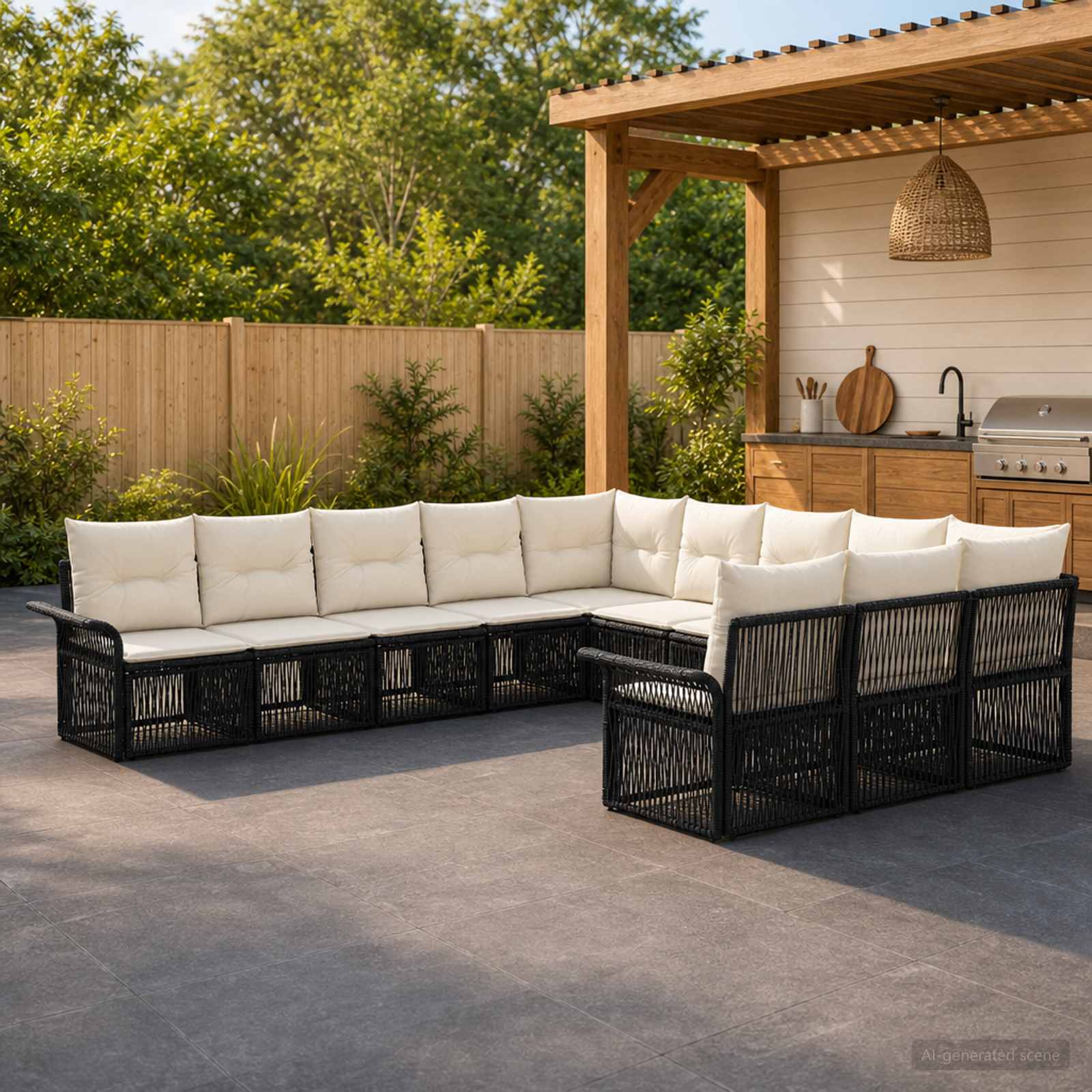 Set Divano da Giardino 11 pcs Nero polyrattan | homemem39