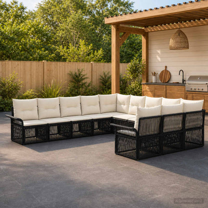 Set Divano da Giardino 11 pcs Nero polyrattan | homemem39