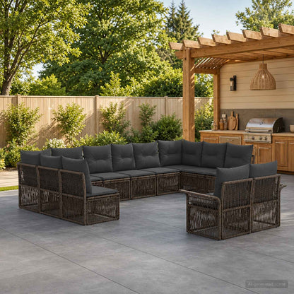 Set Divano da Giardino 12 pz Grigio polyrattan