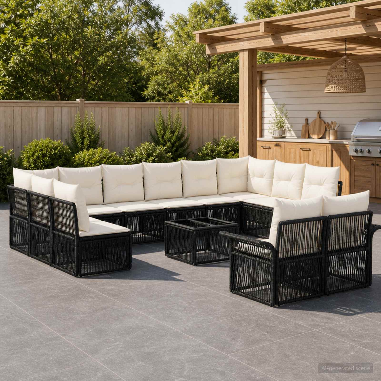 Set Divano da Giardino 13 pcs Nero polyrattan | homemem39