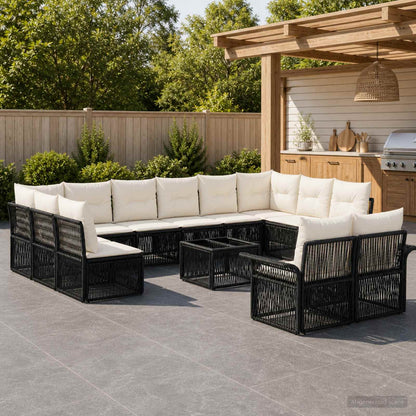 Set Divano da Giardino 13 pcs Nero polyrattan | homemem39