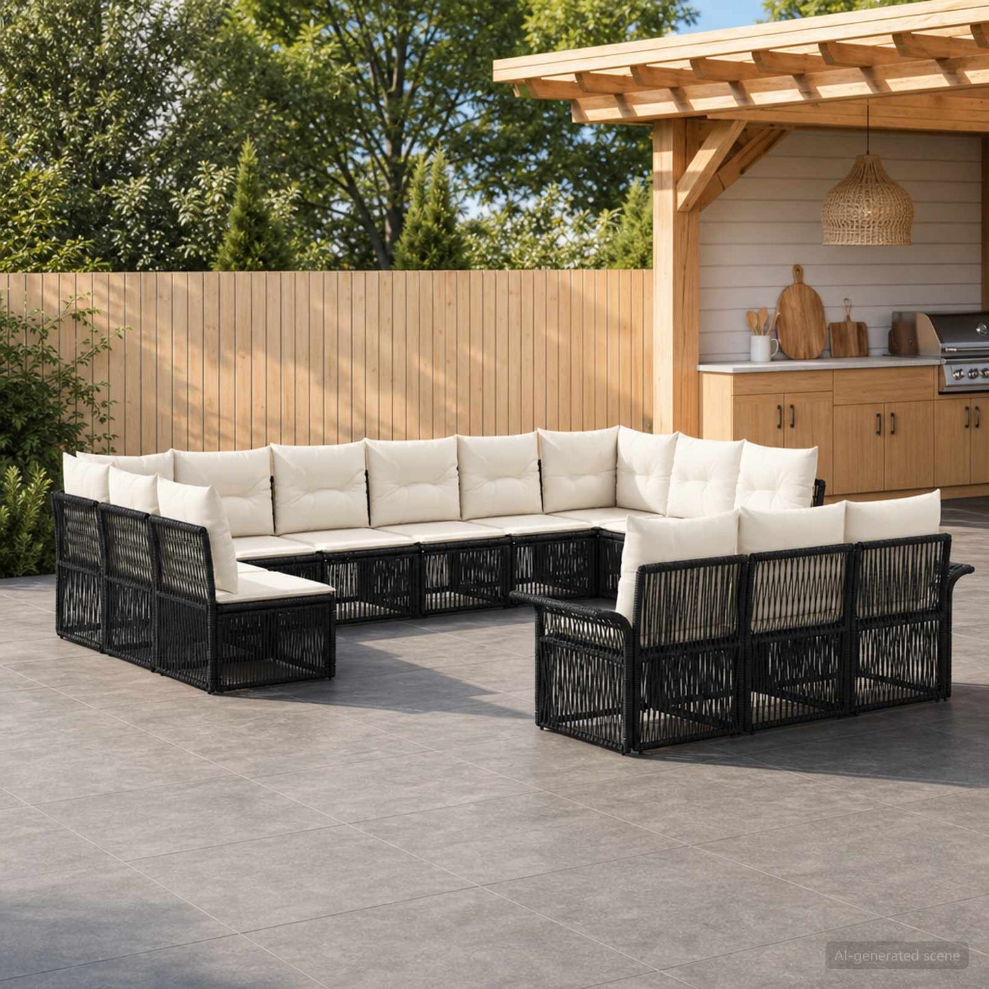 Set Divano da Giardino 13 pcs Nero polyrattan | homemem39