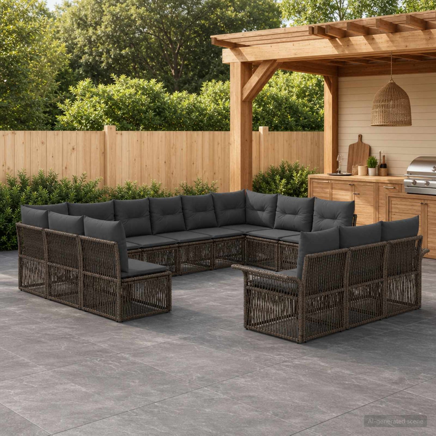 Set Divano da Giardino 13 pcs Grigio polyrattan | homemem39