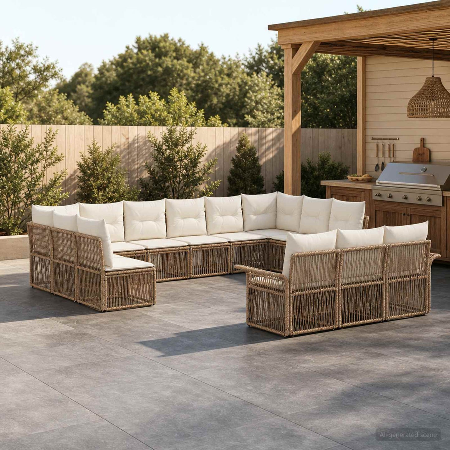 Set Divano da Giardino 13 pz Beige polyrattan