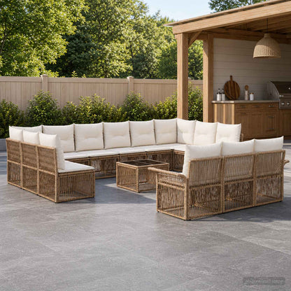 Set Divano da Giardino 14 pcs Beige polyrattan