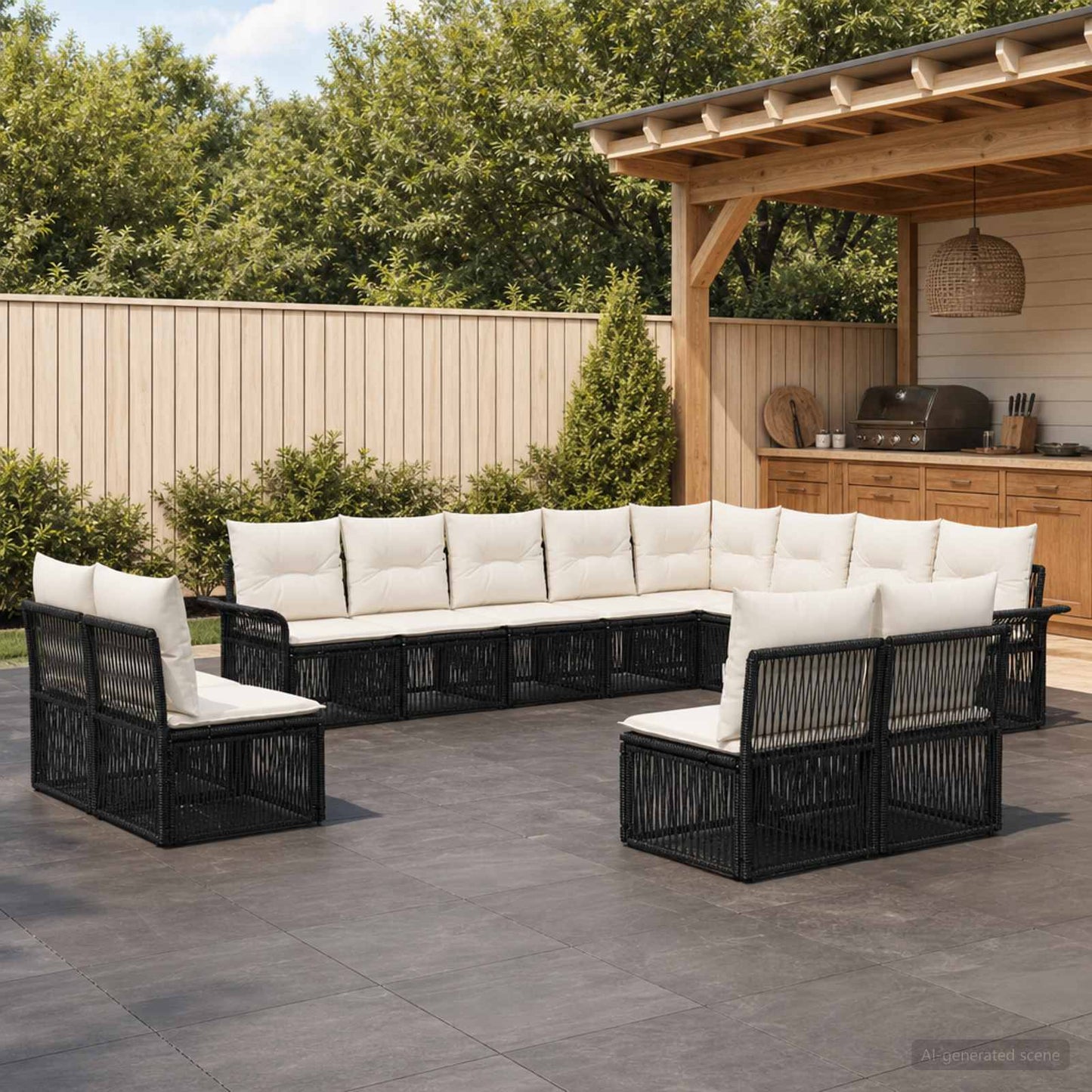 Set Divano da Giardino 12 pcs Nero polyrattan | homemem39