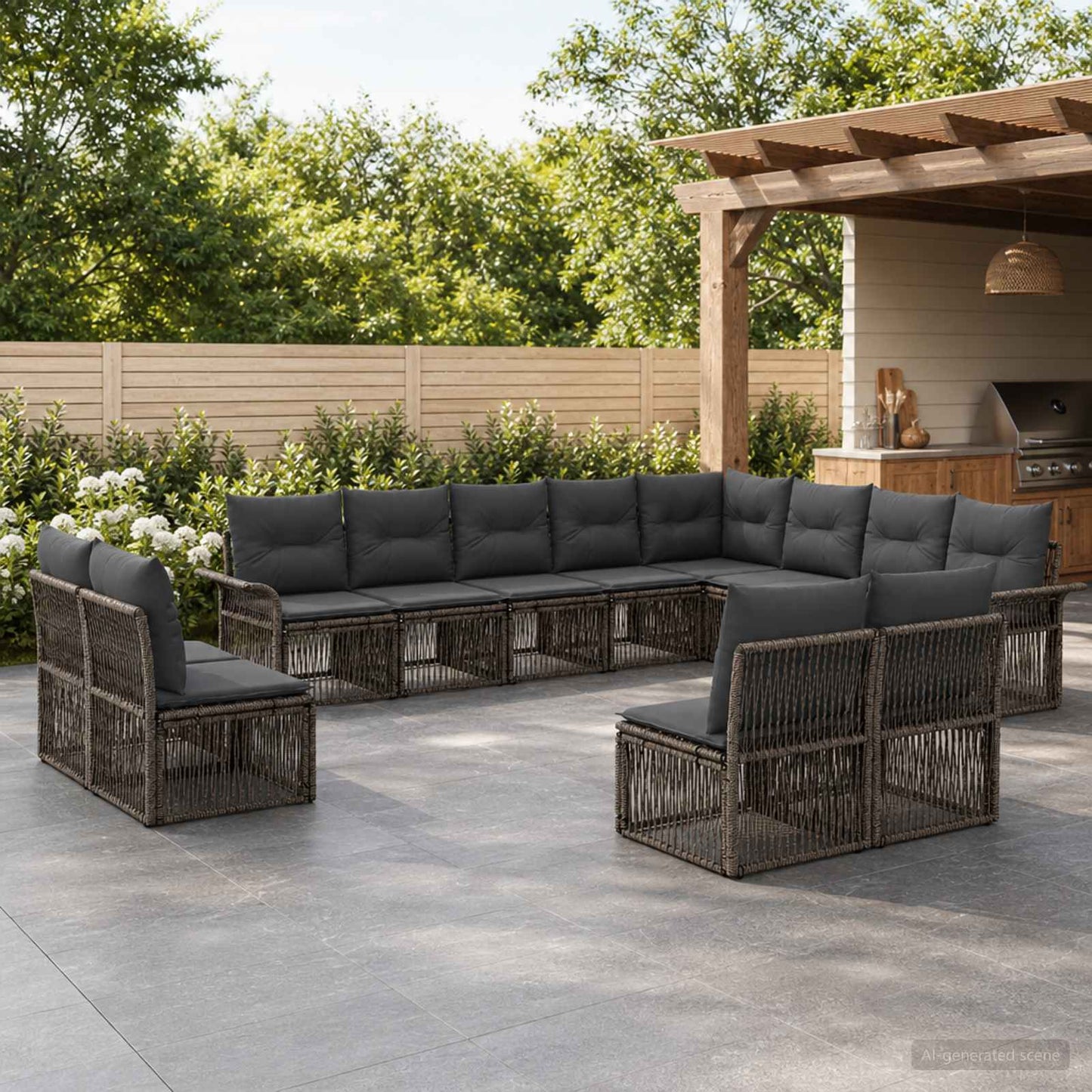 Set Divano da Giardino 12 pz Grigio polyrattan