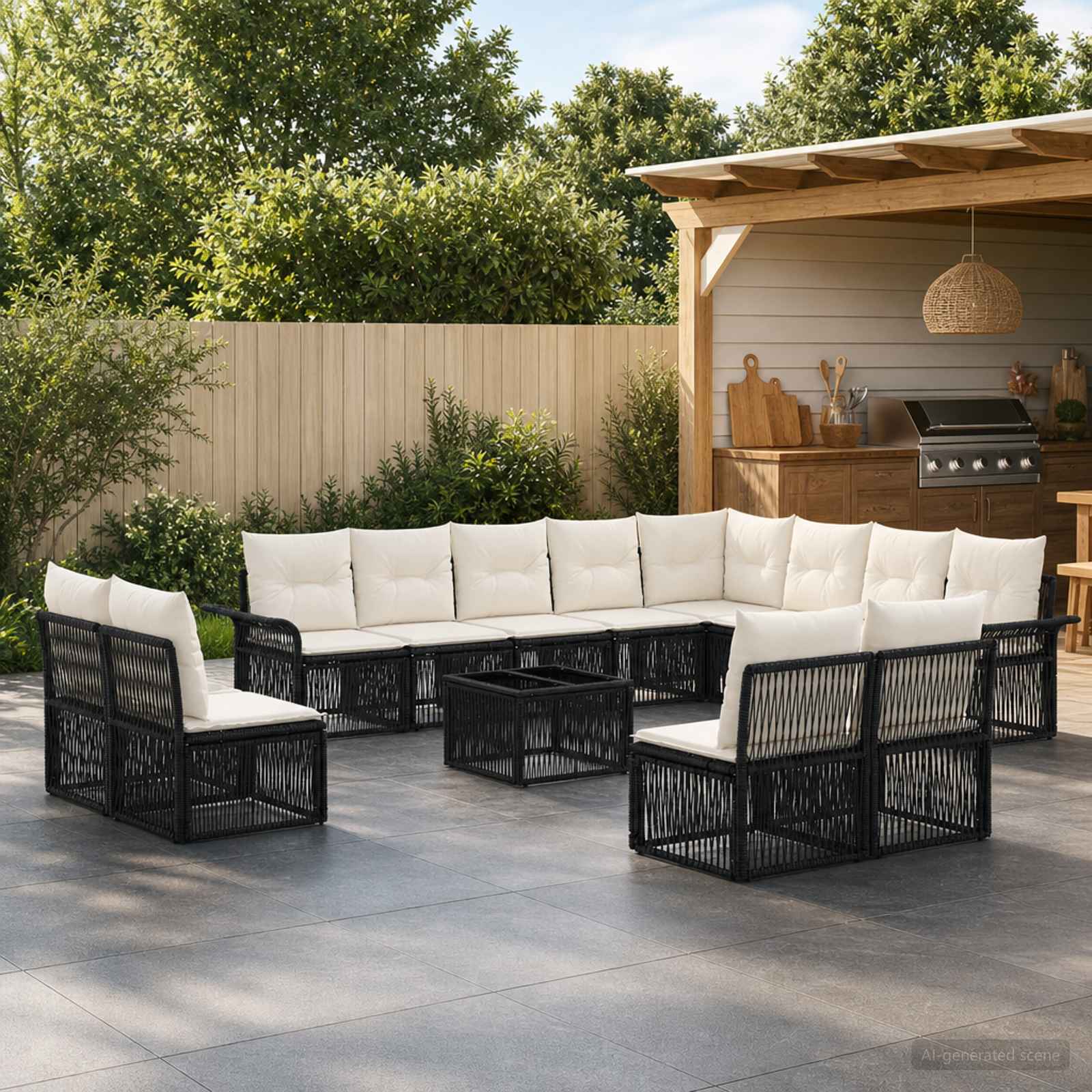 Set Divano da Giardino 13 pcs Nero polyrattan | homemem39