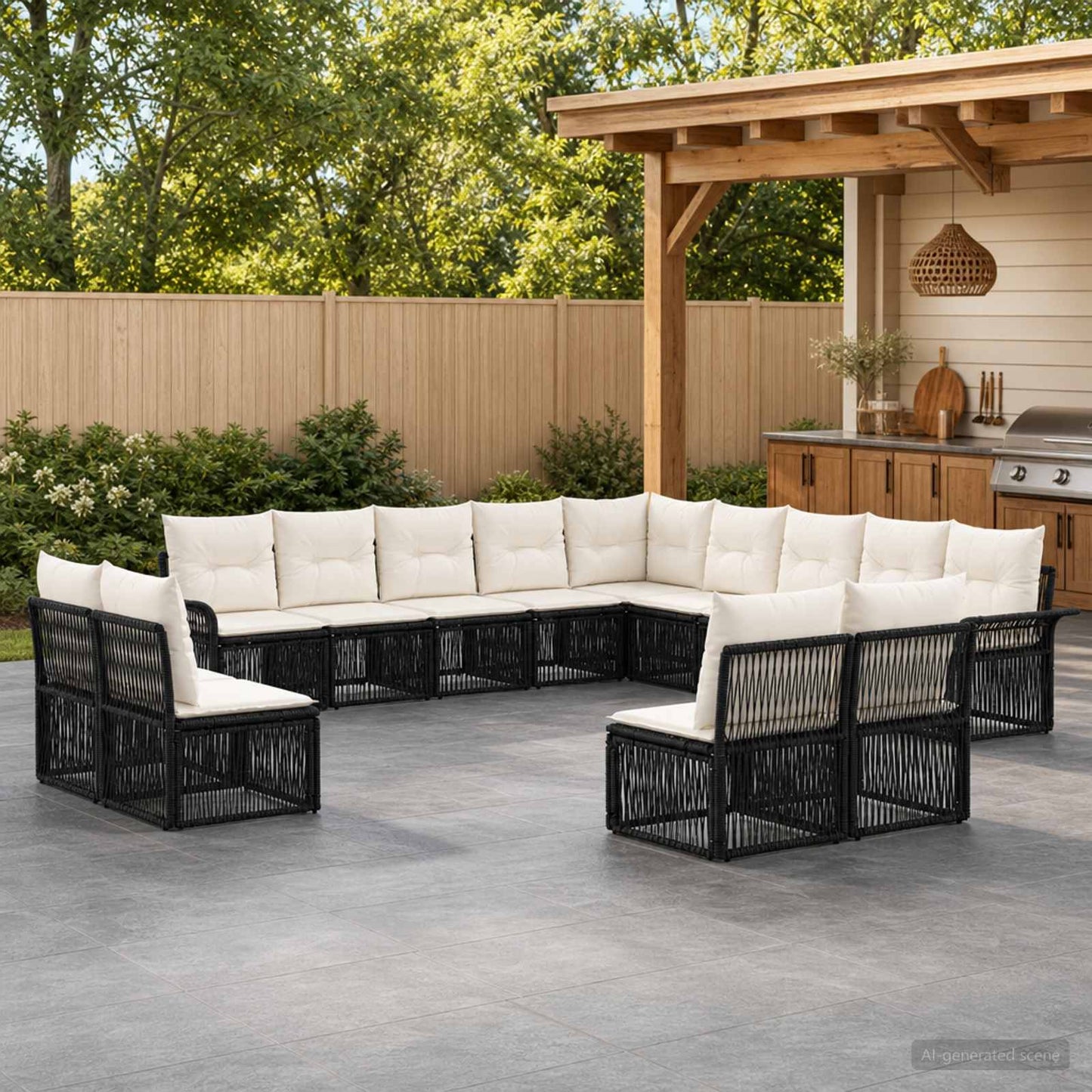 Set Divano da Giardino 13 pcs Nero polyrattan | homemem39