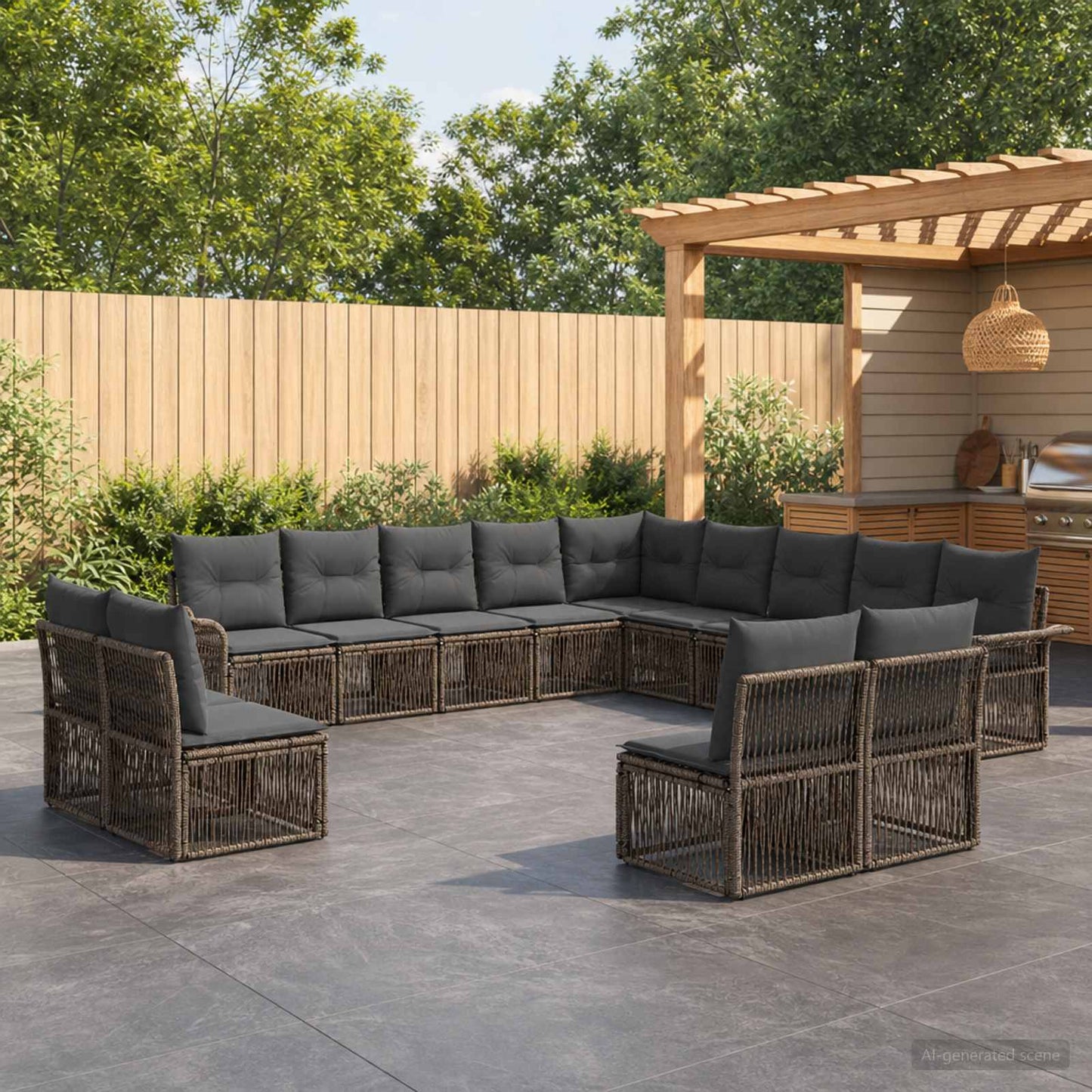 Set Divano da Giardino 13 pz Grigio polyrattan