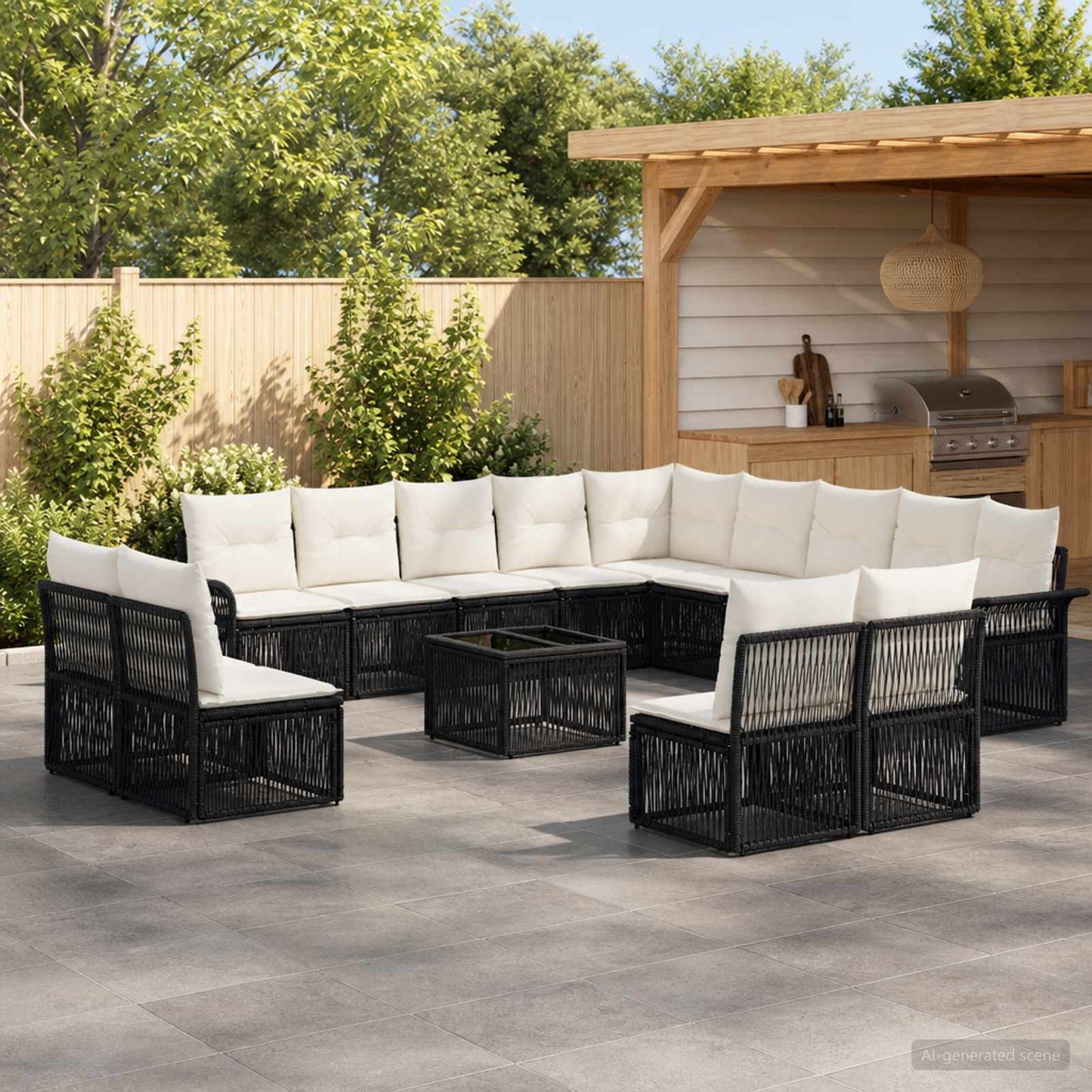 Set Divano da Giardino 14 pcs Nero polyrattan | homemem39