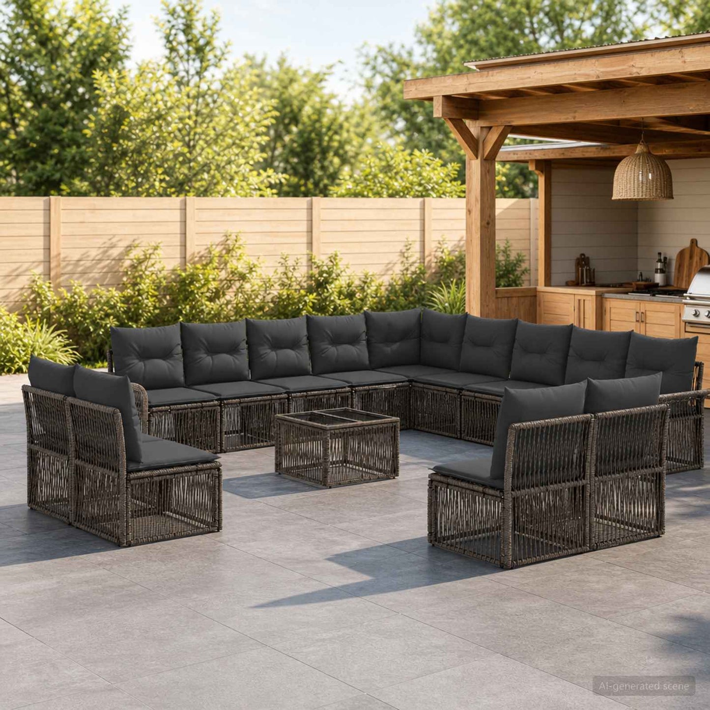Set Divano da Giardino 14 pcs Grigio polyrattan | homemem39