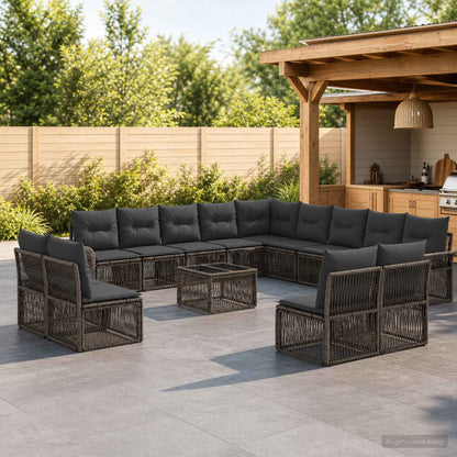 Set Divano da Giardino 14 pcs Grigio polyrattan | homemem39