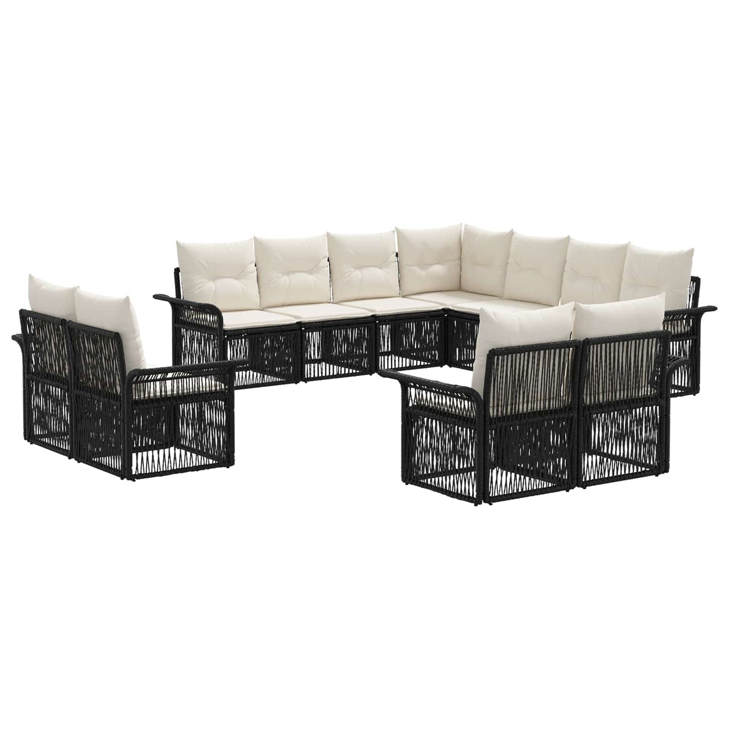 Set Divano da Giardino 11 pcs Nero e Bianco Crema polyrattan | homemem39