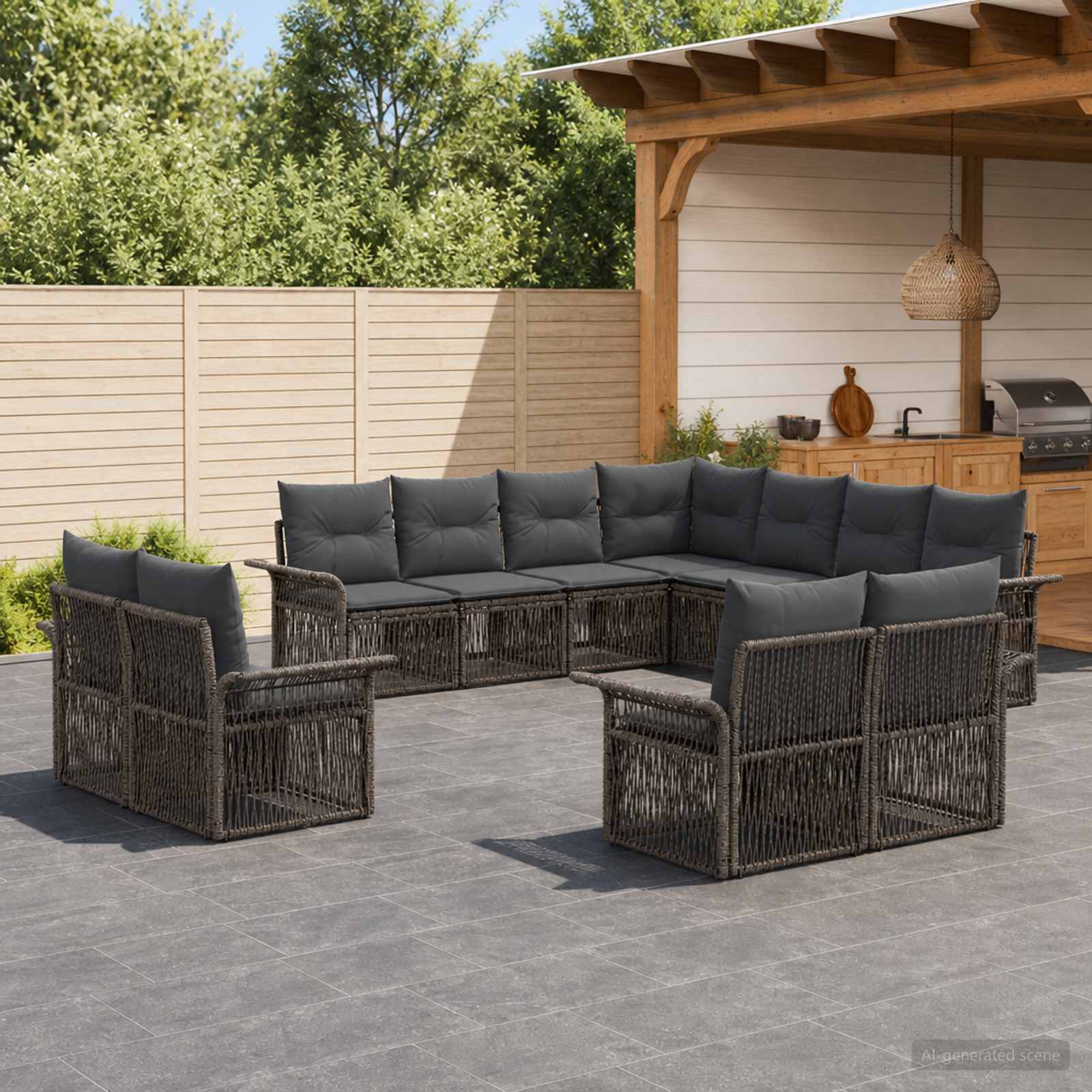 Set Divano da Giardino 11 pcs Grigio e Grigio Scuro polyrattan | homemem39