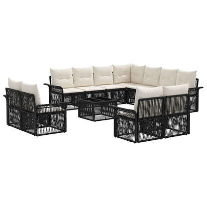 Set Divano da Giardino 12 pcs Nero e Bianco Crema polyrattan | homemem39