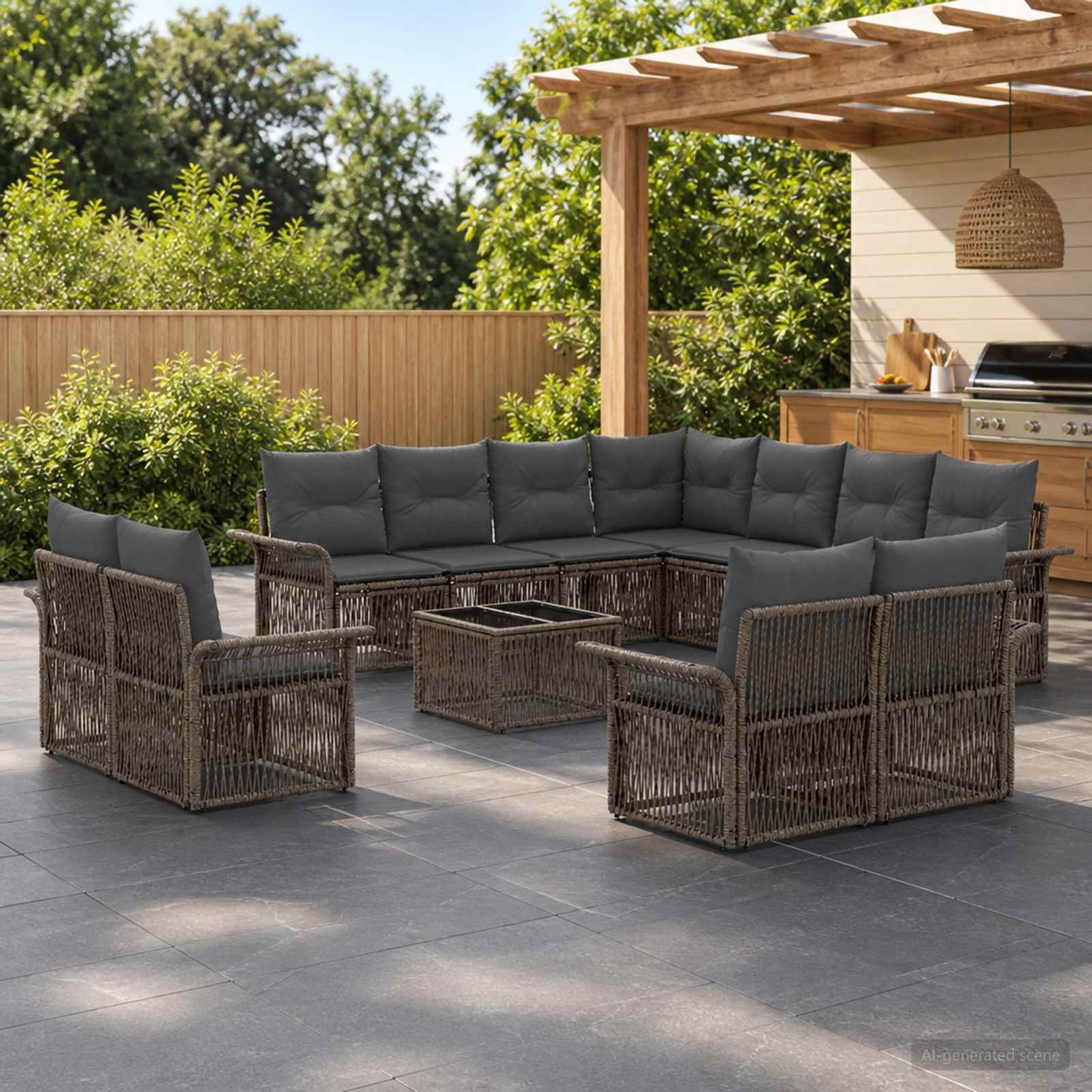 Set Divano da Giardino 12 pcs Grigio e Grigio Scuro polyrattan | homemem39