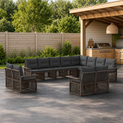 Set Divano da Giardino 12 pcs Grigio e Grigio Scuro polyrattan | homemem39