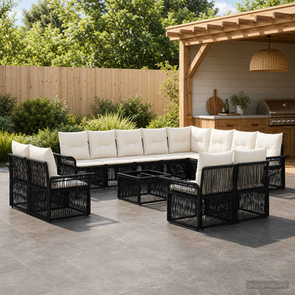 Set Divano da Giardino 13 pcs Nero e Bianco Crema polyrattan | homemem39
