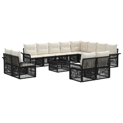 Set Divano da Giardino 13 pcs Nero e Bianco Crema polyrattan | homemem39